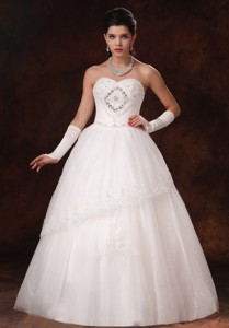Lace Sweetheart Beaded Organza Floor-length Wedding Dress For Custom Made In