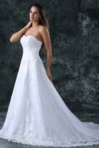 Sweetheart Court Train Lace And Appliques Organza Wedding Dress