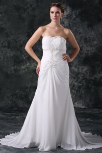 Elegant Column Sweetheart Lace Up Chiffon Wedding Dress with Beading 