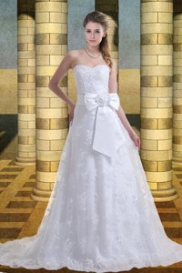 Lace Sweetheart Court Train A Line Clasp Handle Wedding Dress