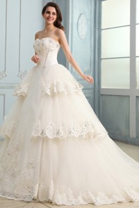 Sweetheart Taffeta And Tulle Appliques Lace Wedding Dress