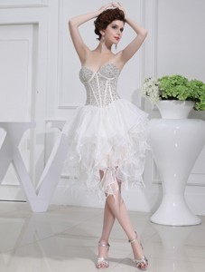 Sweetheart Sequins Ruffles Wedding Dress With Knee-length