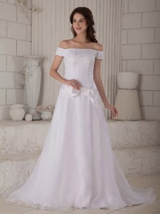 Cheap Princess Off The Shoulder Court Train Organza Wedding Dress