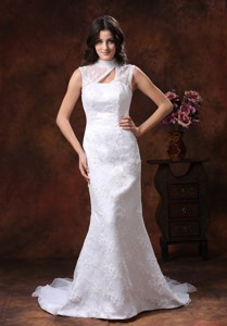 Mermaid Embroidery Decorate Gorgrous Organza Wedding Dress With High Neckline In Gilbert Arizona 