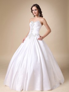 White Ball Gown Sweetheart Beading Taffeta Floor-length Wedding Dress 