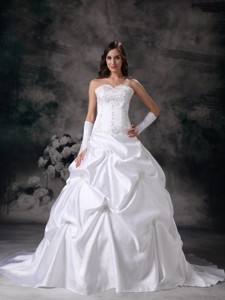 Beautiful Sweetheart Court Train Taffeta Embroidery With Beading Wedding Dress
