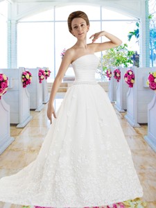 Elegant A Line Strapless Wedding Gowns with Appliques 