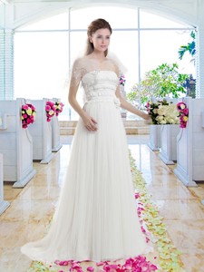 Latest Empire Appliques Bridal Gowns with Brush Train 