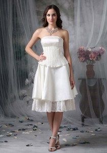 Simple Strapless Knee-length Taffeta Ruch Wedding Dress