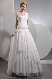 Beautiful One Shoulder Floor-length Chiffon Ruch Wedding Dress