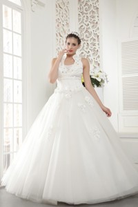 Wonderful Princess High-neck Floor-length Tulle Beading Wedding Dress