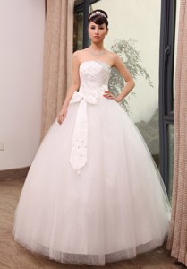 Bad Neustadt Germany Beading And Bowknot Decorate Bodice Strapless Tulle Floor-length Wedding D