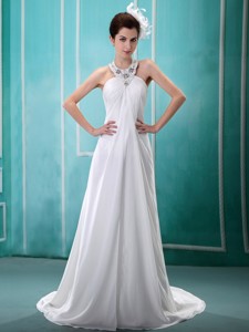 Halter Top Beaded Chiffon White New Arrival Wedding Dress
