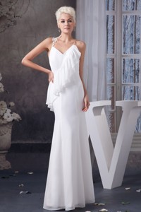 Asymmetrical Appliqued And Ruffled Wedding Dress With Criss Cross Back