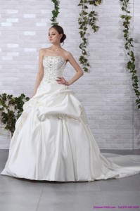 Pretty Strapless Beading Wedding Dress With Brush Train