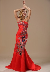 Mermaid Red And One Shoulder Prom Dress With Embroidery In Little Rock Arkansas