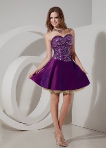 Elegant Purple Cocktail Dress Sweetheart Taffeta And Sequin And Tulle Mini-length