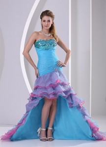 Multi-color High-low Prom Dress Mermaid Beading and Ruch Organza In Summer