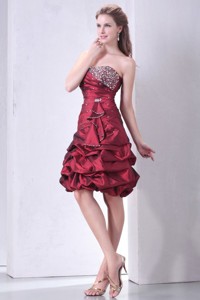 Burgundy Strapless Prom Dress With Beading And Pick-ups