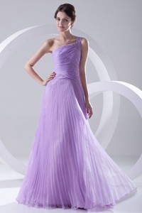 One Shoulder Organza Floor-length Lavender Prom Dress