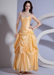 Appliques Decorate Bodice Yellow Taffeta Ankle-length Prom Dress