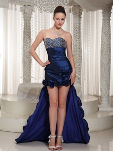 High-low Beading Royal Blue Sexy Prom Cocktail Dress