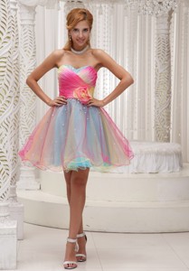 Lovely Ombre Color Prom Dress Organza With Hand Made Flower Sweetheart Ruched Bodice