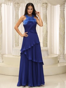Feather Halter Top And Pleat Celebrity Dress Royal Blue For Graduation