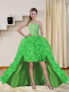 Beautiful Spring Green High Low Prom Dress With Beading