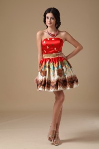 Multi-color Strapless Mini-length Printing Prom Dress