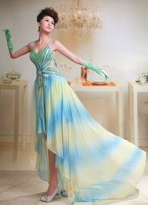 Ombre Color Chiffon High-low Straps Beaded Prom Dress For Custom Made In Stotfold Bedfordshire