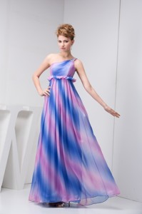 One Shoulder Pleated Prom Graduation Dress in Ombre Colors