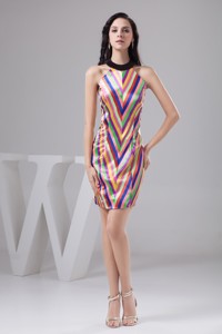 Glitz Halter Mini-length Prom Gown Dress In Multi-colored Print