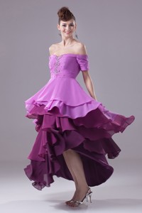 Ruffled Layers And Beadings Off The Shoulder High Low Prom Dress