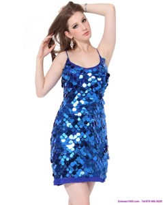 Perfect Sequins Spaghetti Straps Prom Dress In Blue