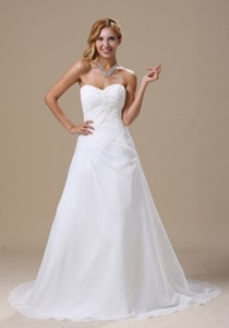 Wedding Dress With Ruched Bodice and Appliques Chiffon Custom Made 