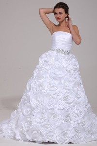 Luxurious Strapless Beading Taffeta Wedding Dress