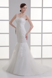 Mermaid Square Lace Tulle Court Train Wedding Dress 