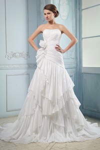 Wedding Dress With Ruching And Beading Ruffled Layers Court Train For Custom Made