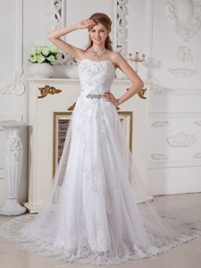 The Brand New Empire Sweetheart Court Train Lace Beading Wedding Dress 