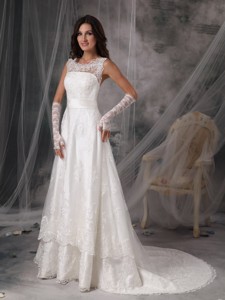 Exquisite Square Princess Court Train Taffeta Lace Wedding Dress