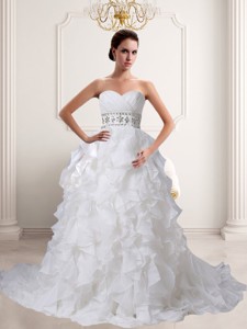 Romantic A Line Beading and Ruffles Wedding Dress with Sweetheart 