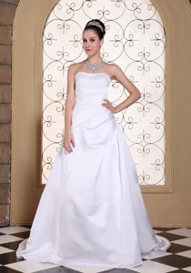 White Elegant Wedding Dress Sequined Decorate Bust In Satin With Court Train