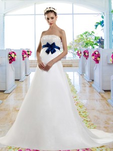 Beautiful Beaded and Bowknot Bridal Gowns with Chapel Train 