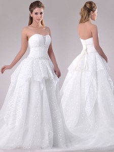 Fashionable A Line Strapless Sequined Wedding Dress In Tulle