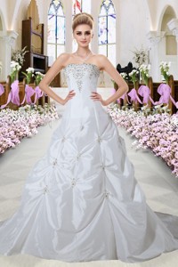 Luxurious A Line Strapless Appliques Court Train Wedding Dress