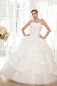 Elegant Sweetheart Floor-length Tulle And Taffeta Beading Wedding Dress