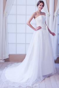 Elegant Strapless Court Train Organza Sashes Wedding Dress