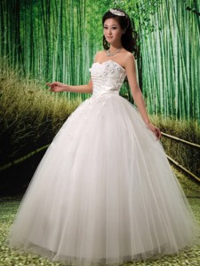 Sweetheart Wedding Dress With Appliques And Beading For Custom Made