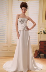 Gorgeous Beaded Decorate Bodice Wedding Dress With Court Train Elastic Wove Satin 